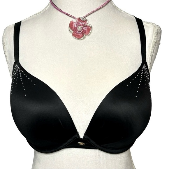 VICTORIA’S SECRET Plunge bra Padded Black Rhinestones Bling Underwire 38DD/38E - Picture 1 of 12